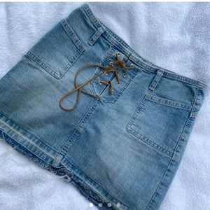 Lace up denim mini skirt